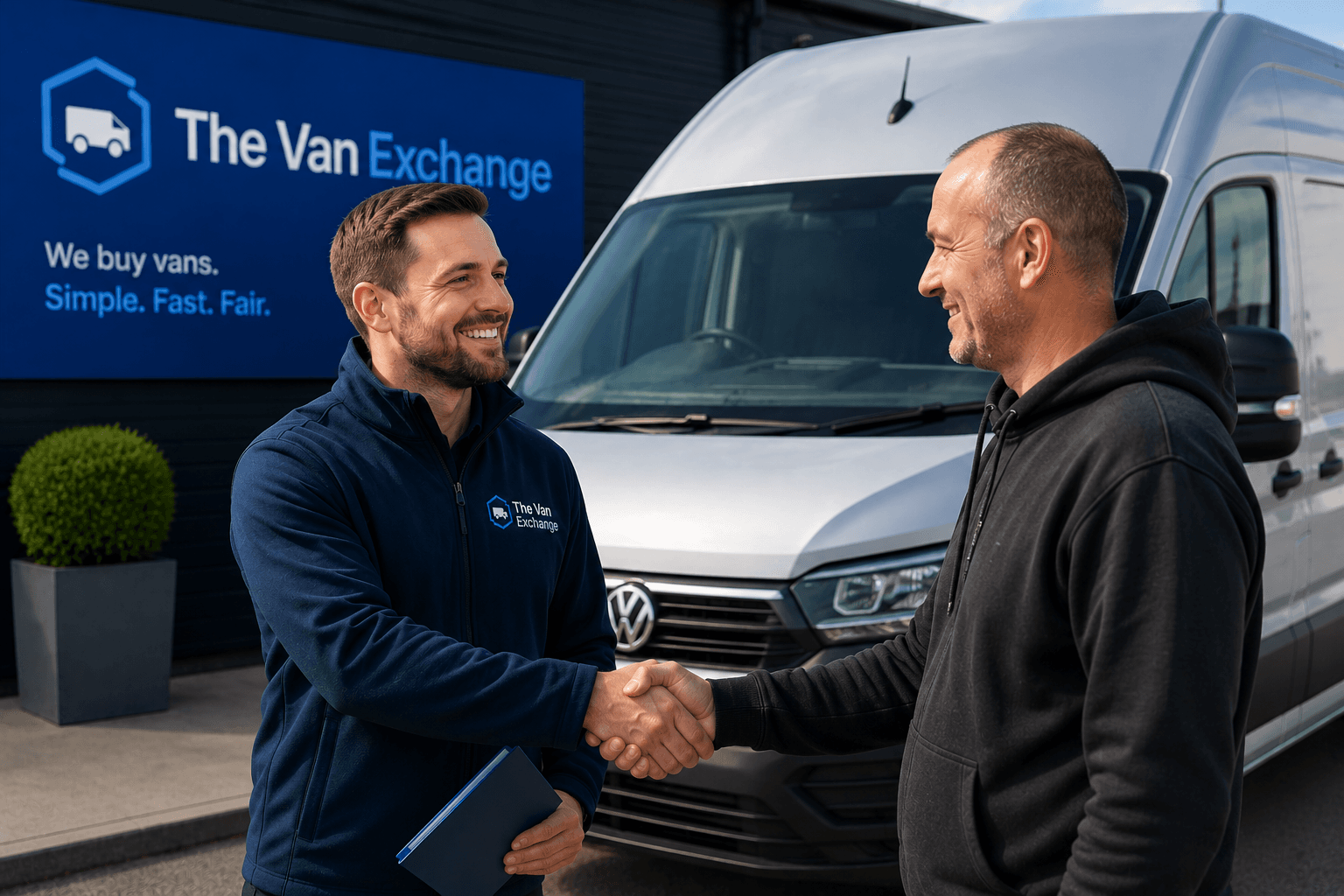 A happy customer shaking hands after selling their van to The Van Exchange